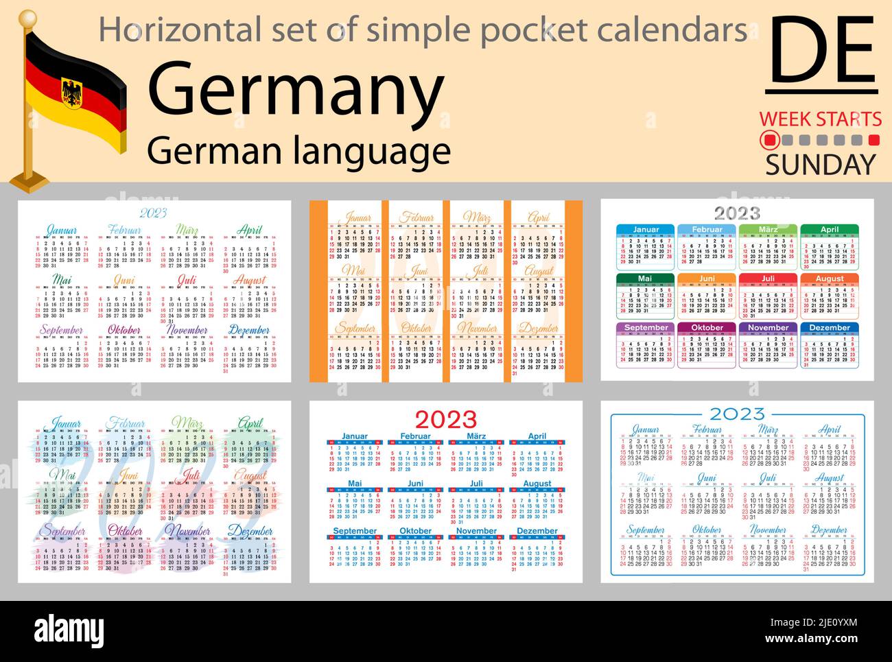 German horizontal pocket calendar for 2023 (two thousand twenty three