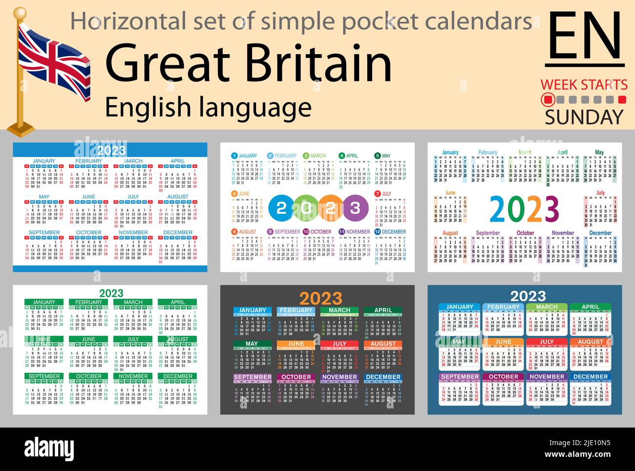 English horizontal pocket calendar for 2023 (two thousand twenty three