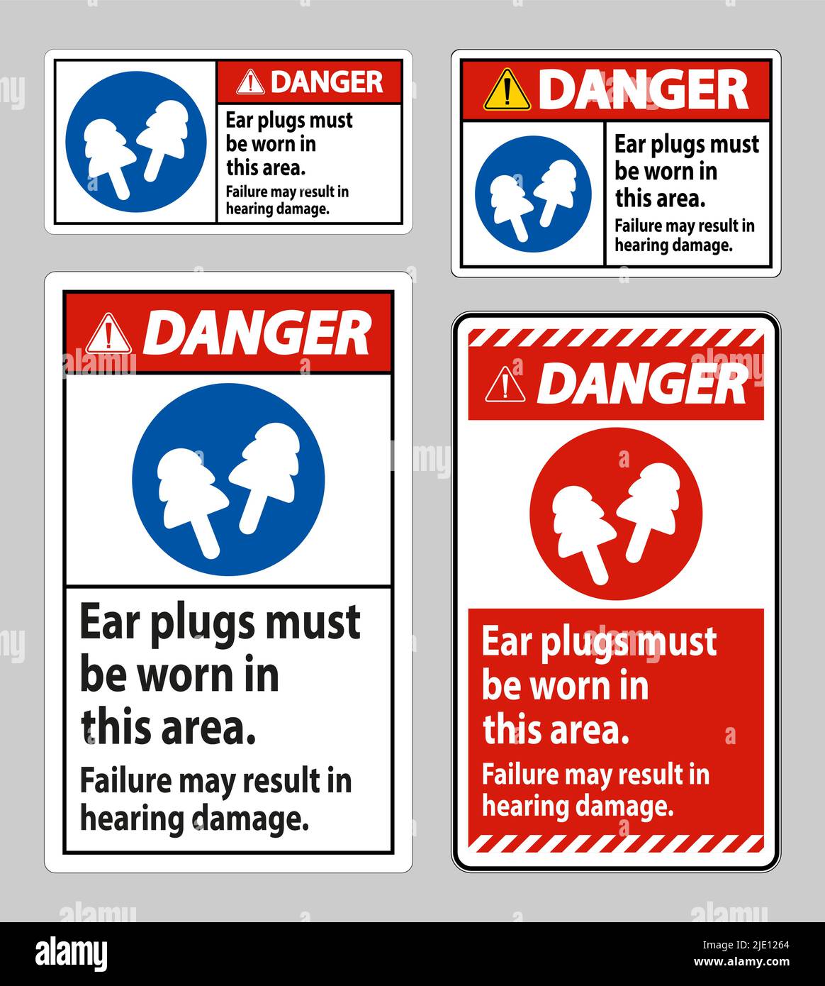 Danger sign Ear Plugs Must Be Worn In This Area, Failure May Result In Hearing Damage Stock