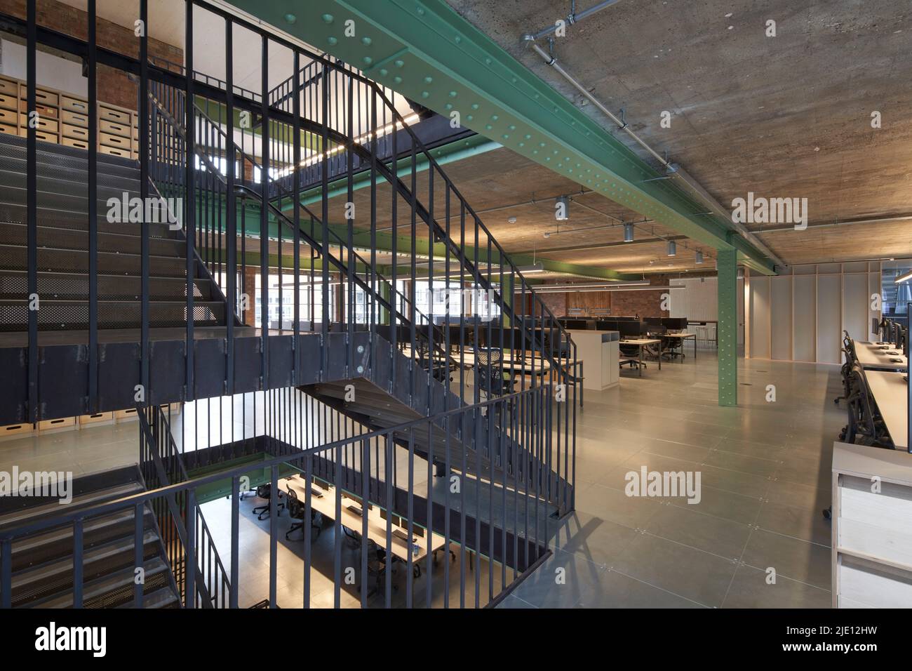 Staircase. 16 Chart Street Engineers Office, London, United Kingdom. Architect: Ian Chalk Architects , 2022. Stock Photo