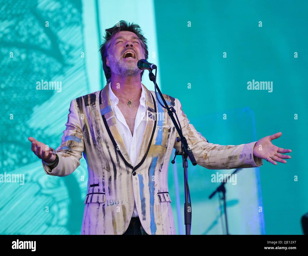 Rufus Wainwright plays on the Pyramid Stage during the Glastonbury