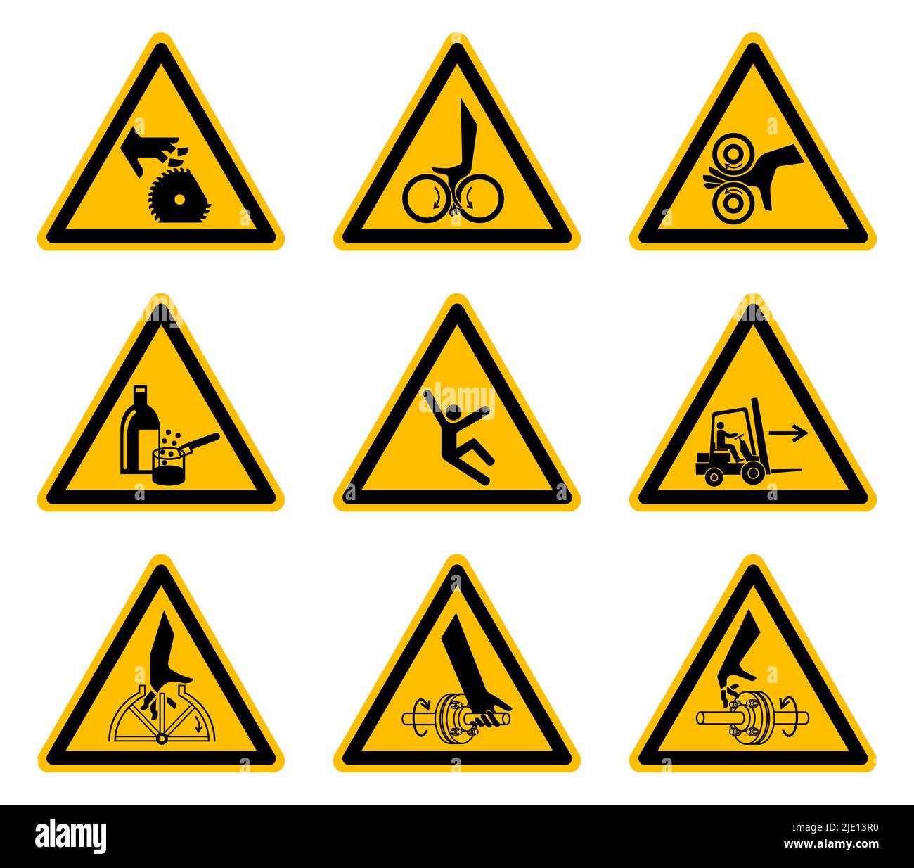 Triangular Warning Hazard Symbols labels On White Background Stock ...