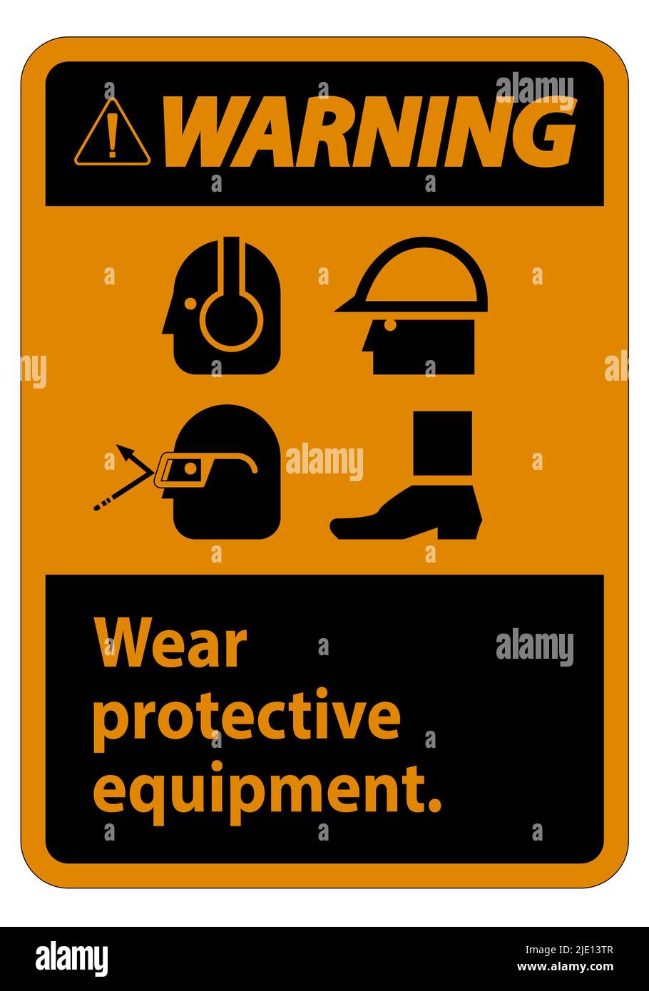 Warning Sign Wear Protective Equipment,With PPE Symbols on White