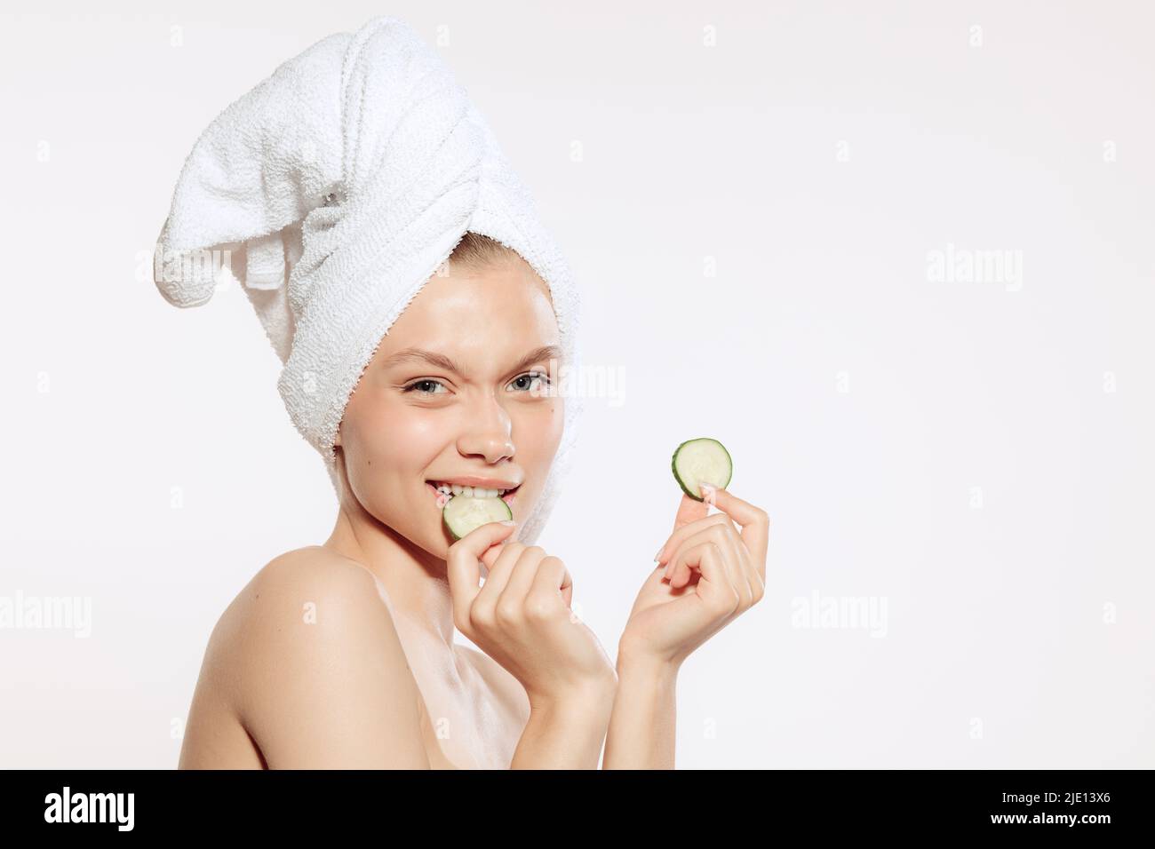 Adorable young woman with well-kept young skin and without makeup ...