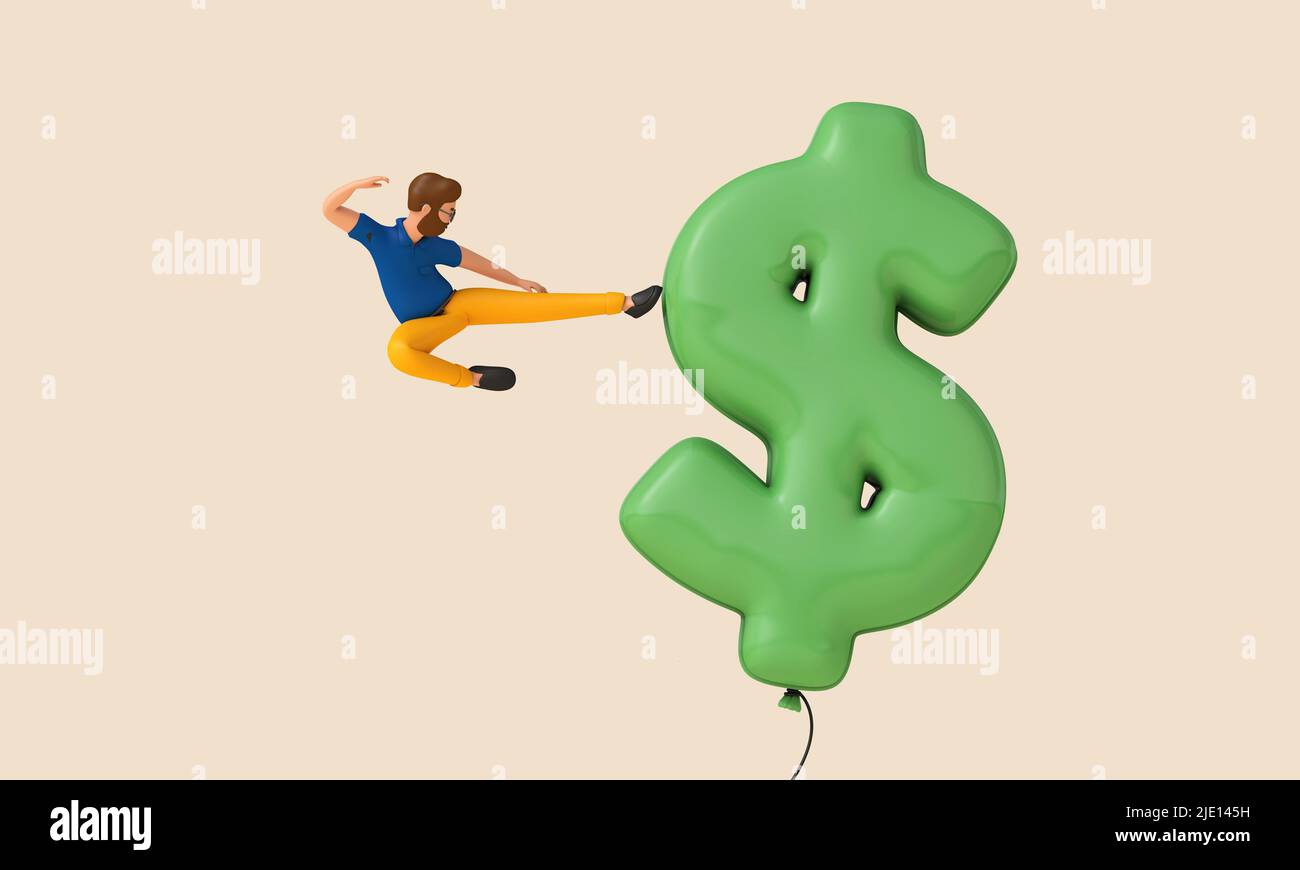 Businessman kicking a dollar sign balloon. 3D Rendering Stock Photo - Alamy