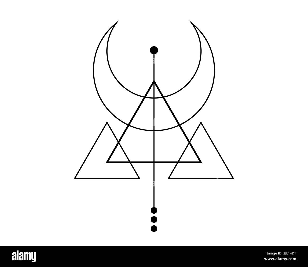 Magic Crescent Moon. Symbol of the Viking deity, Celtic Sacred Geometry, black logo tattoo, alchemy esoteric triangles. Spiritual occultism object Stock Vector
