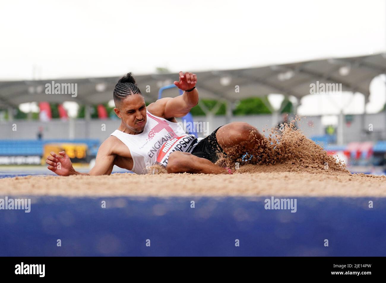 Elliot Thompson in the Men's Decathlon Long Jump during day one of the ...