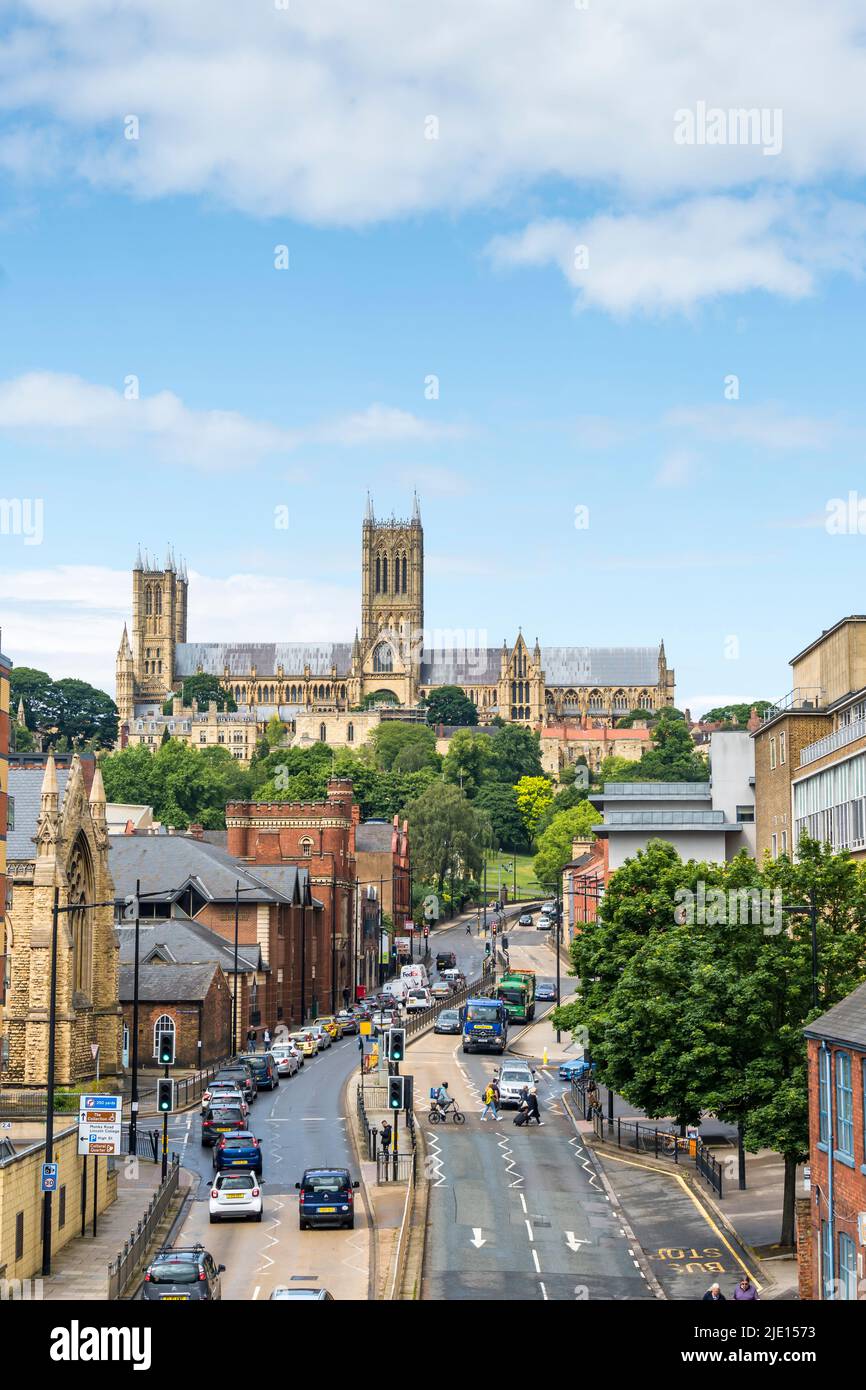 Looking along Broadgate to Lincoln cathedral Lincoln city 2022 Stock Photo
