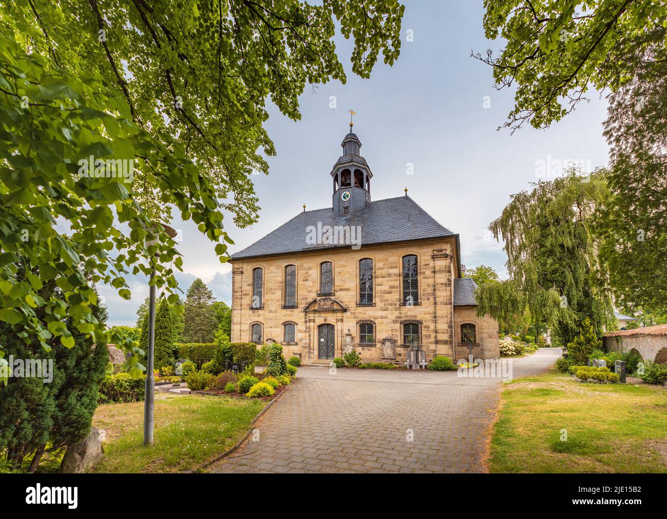 NEUSTADT BEI COBURG, BAVARIA, GERMANY - CIRCA MAY, 2022: The Evangelisch-Lutherische Kirche of Neustadt bei Coburg town, Germany. Stock Photo