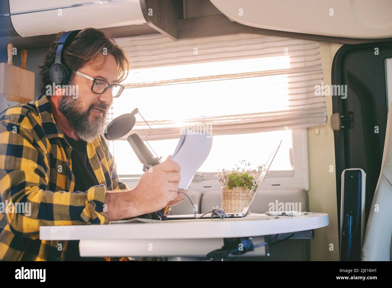 Modern online work in alternative office lifestyle. Traveler use online