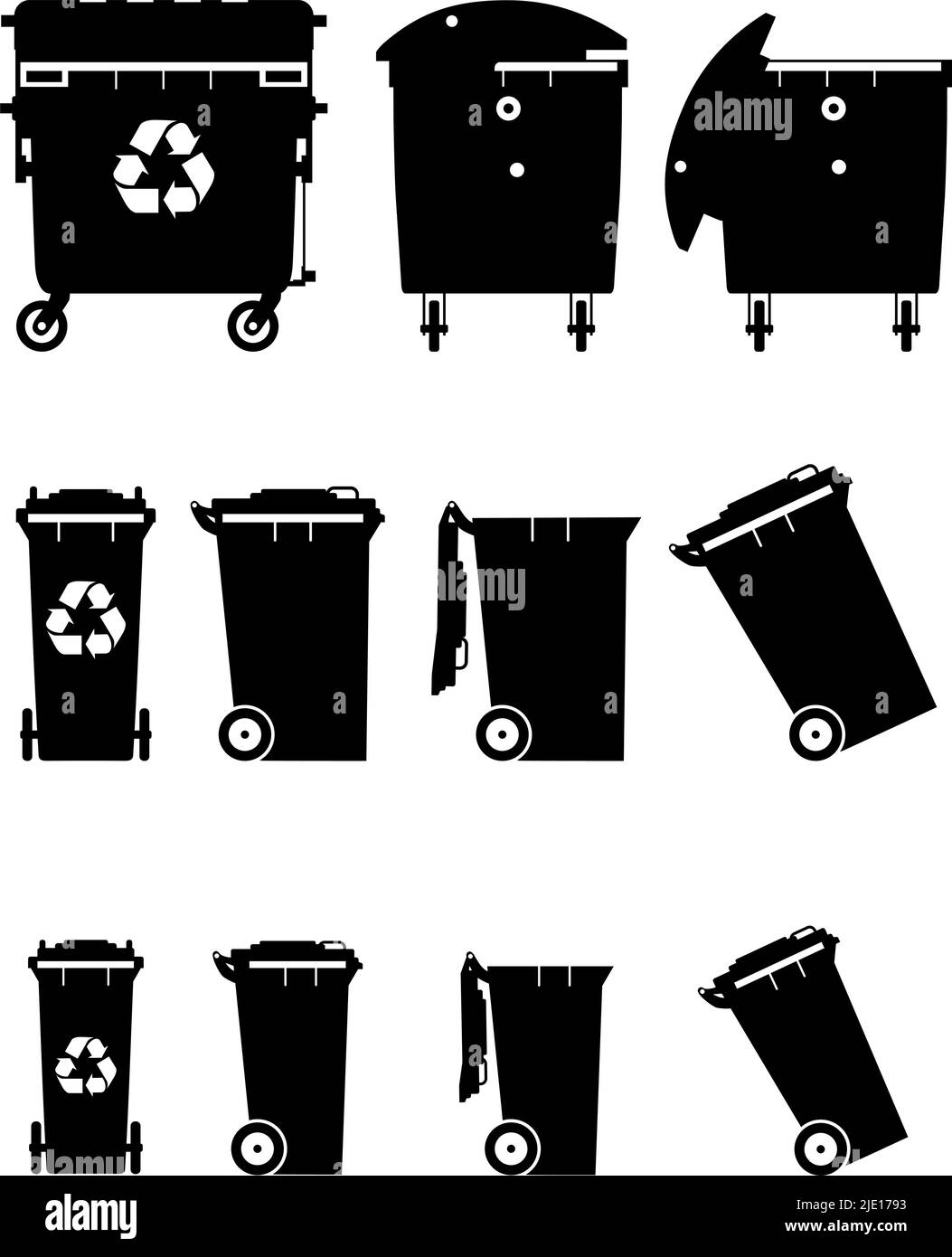 Silhouette illustration of dumpsters isolated on white background. Stock Vector