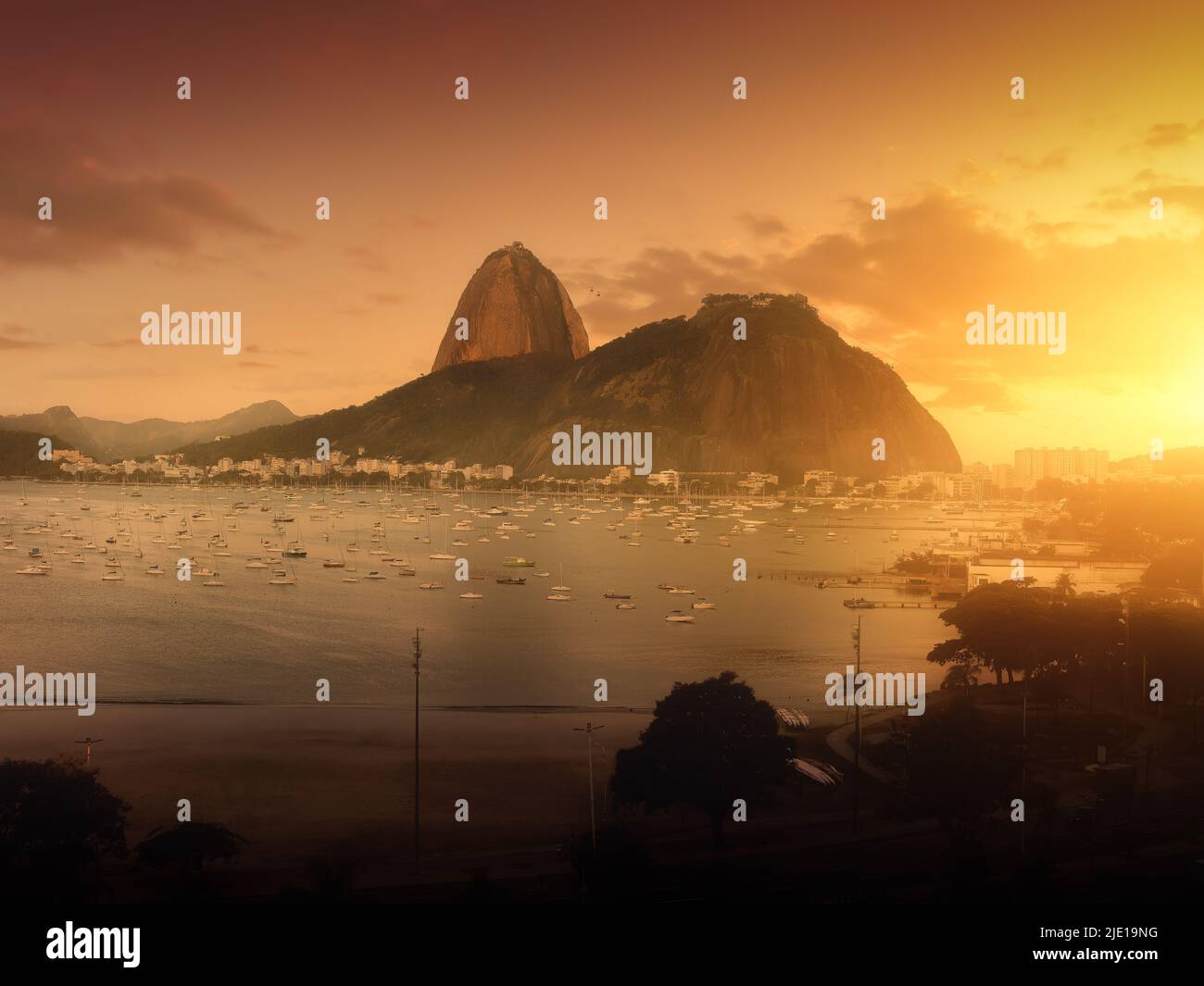 Sugarloaf Mountain and Guanabara Bay at Botafogo - Rio de Janeiro, Brazil Stock Photo