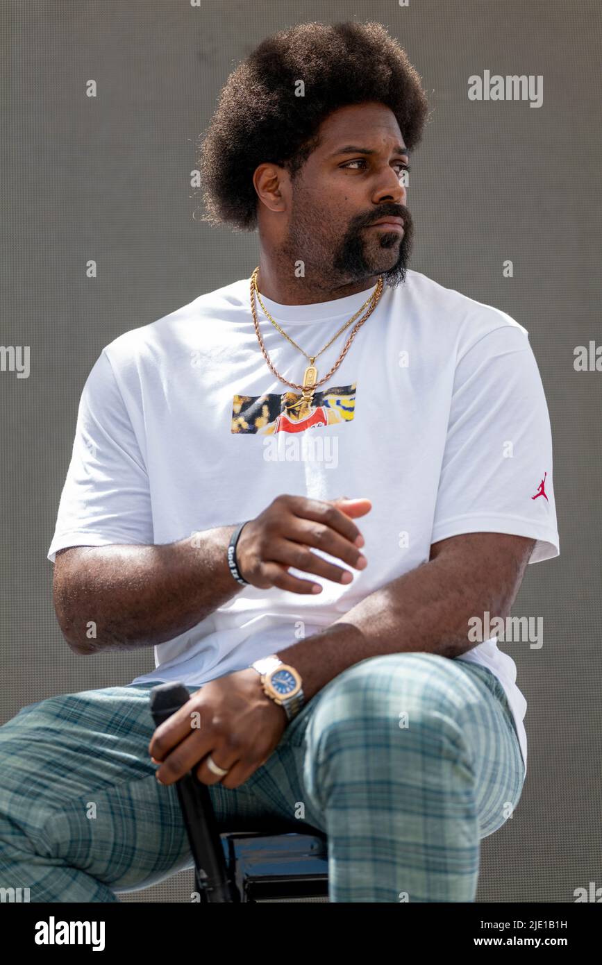 Cannes, France, 24 June 2022, Cam Jordan (NFL Athlete New Orleans Saints) attended Bold and Undeterred - The NFL is Transforming its Brand at Cannes Lions Festival - International Festival of Creativity © ifnm press / Alamy Live Stock Photo