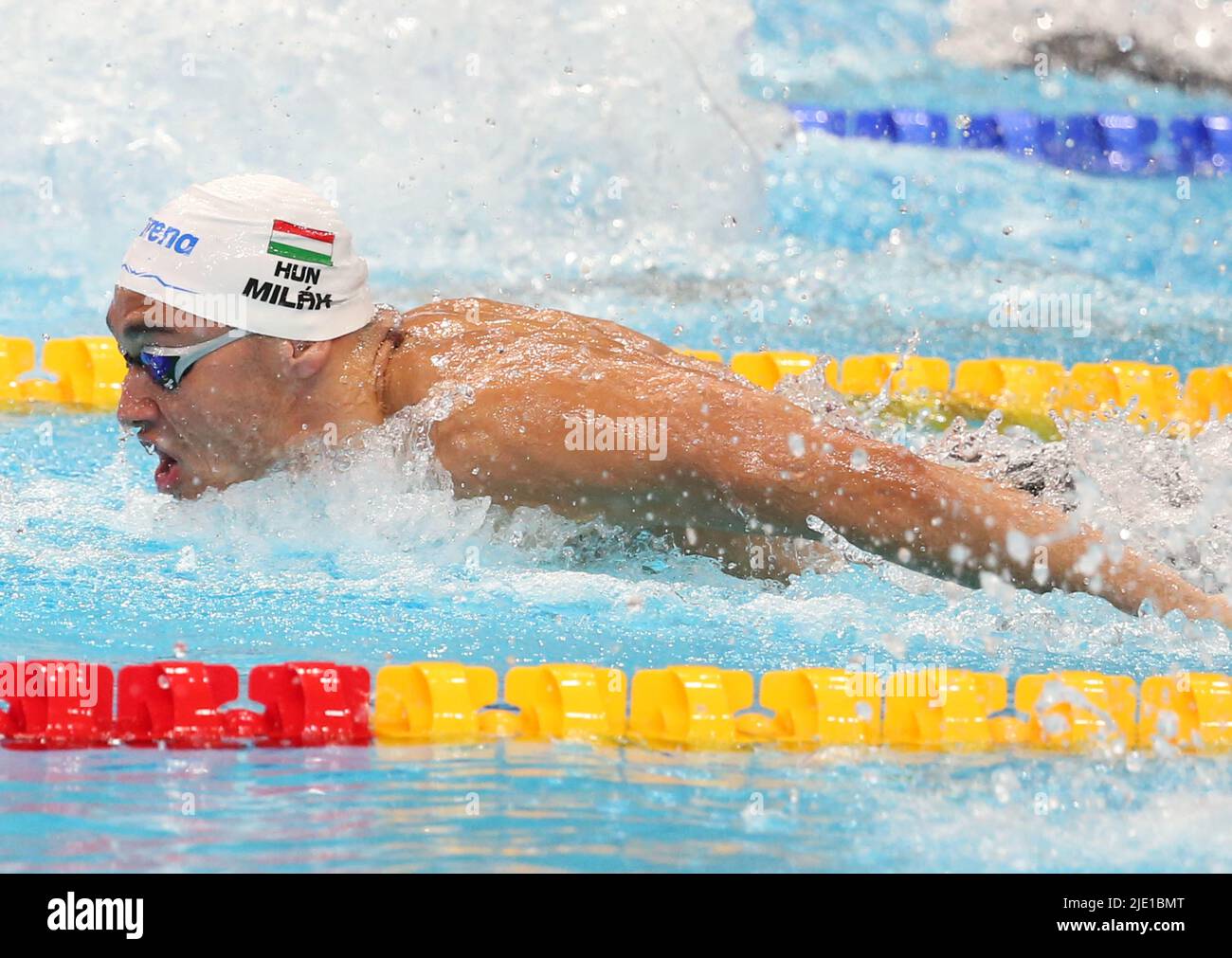 Budapest, Hungary. June 23 2022, Kristof Milak of Hongrie 1/2 Final 100 M Butterfly Men during the 19th FINA World Championships Budapest 2022, Swimming event on June 23 2022 in Budapest, Hungary. Photo by Laurent Lairys/ABACAPRESS.COM Stock Photo