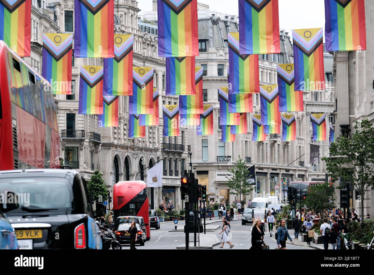 Regent Street, London, UK. 24th June 2022. Pride flags on London's
