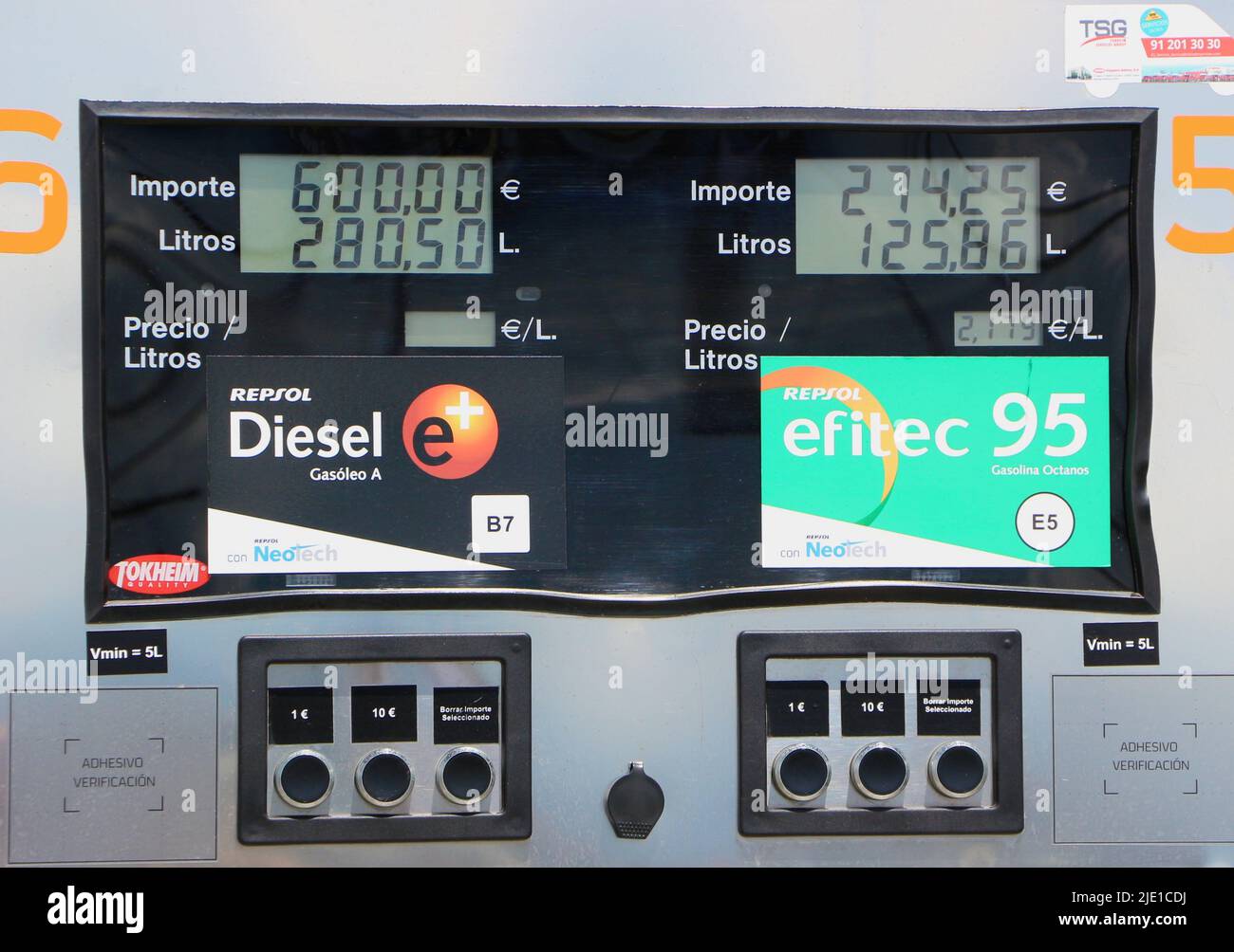 The price of fuel displayed on a Spanish petrol pump 22 June 2022