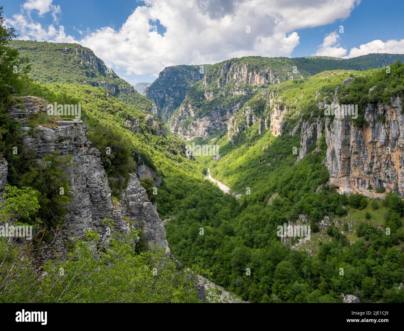 The Vikos Gorge seen from the viewpoint at the top of the Vitsa staircase in the Zagori region of the Pindus Mountains of Northern Greece Stock Photo