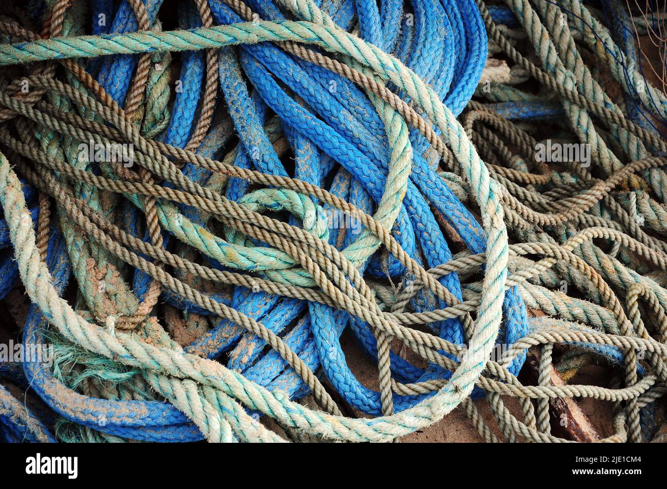 ropes used by fishermen in Fisherman's Beach, Punta del Diablo, Rocha, Uruguay. Stock Photo