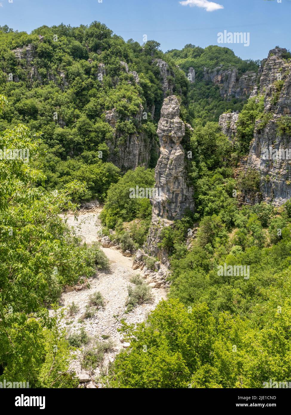 Dry bed of the river in the upper reaches of the Vikos Gorge in late spring near the village of Kipi in Zagori Northern Greece Stock Photo