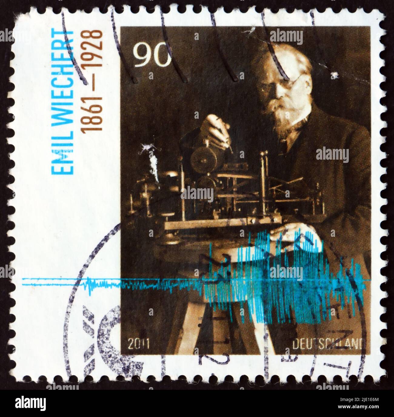 GERMANY - CIRCA 2011: a stamp printed in Germany shows Emil Wiechert, German physicist and seismologist, circa 2011 Stock Photo