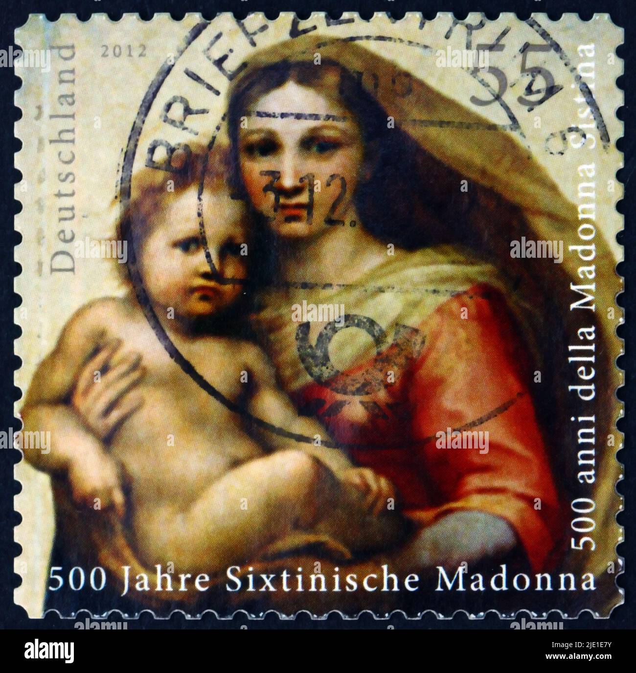 GERMANY - CIRCA 2012: a stamp printed in Germany dedicated to 500 Years Sistine Madonna by Raphael, circa 2012 Stock Photo