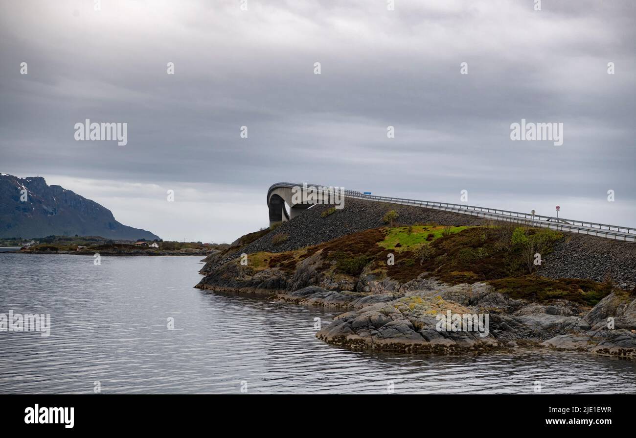 The Storseisundet Bridge (Norwegian: Storseisundbrua) is the longest of the eight bridges that make up the Atlanterhavsveien Stock Photo