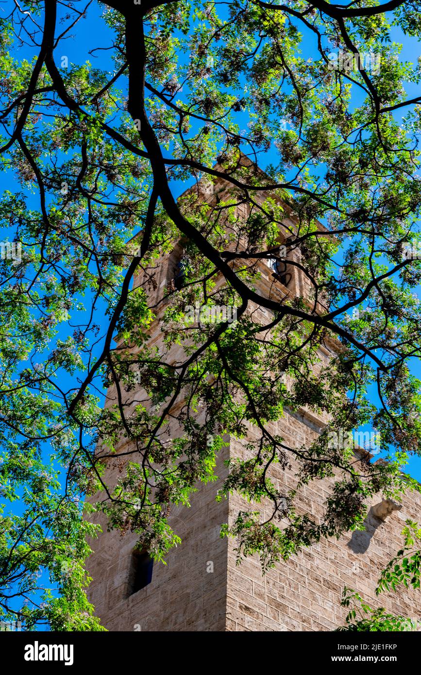 Bell Tower of the Church of Sant Marti in Valencia, Spain Stock Photo