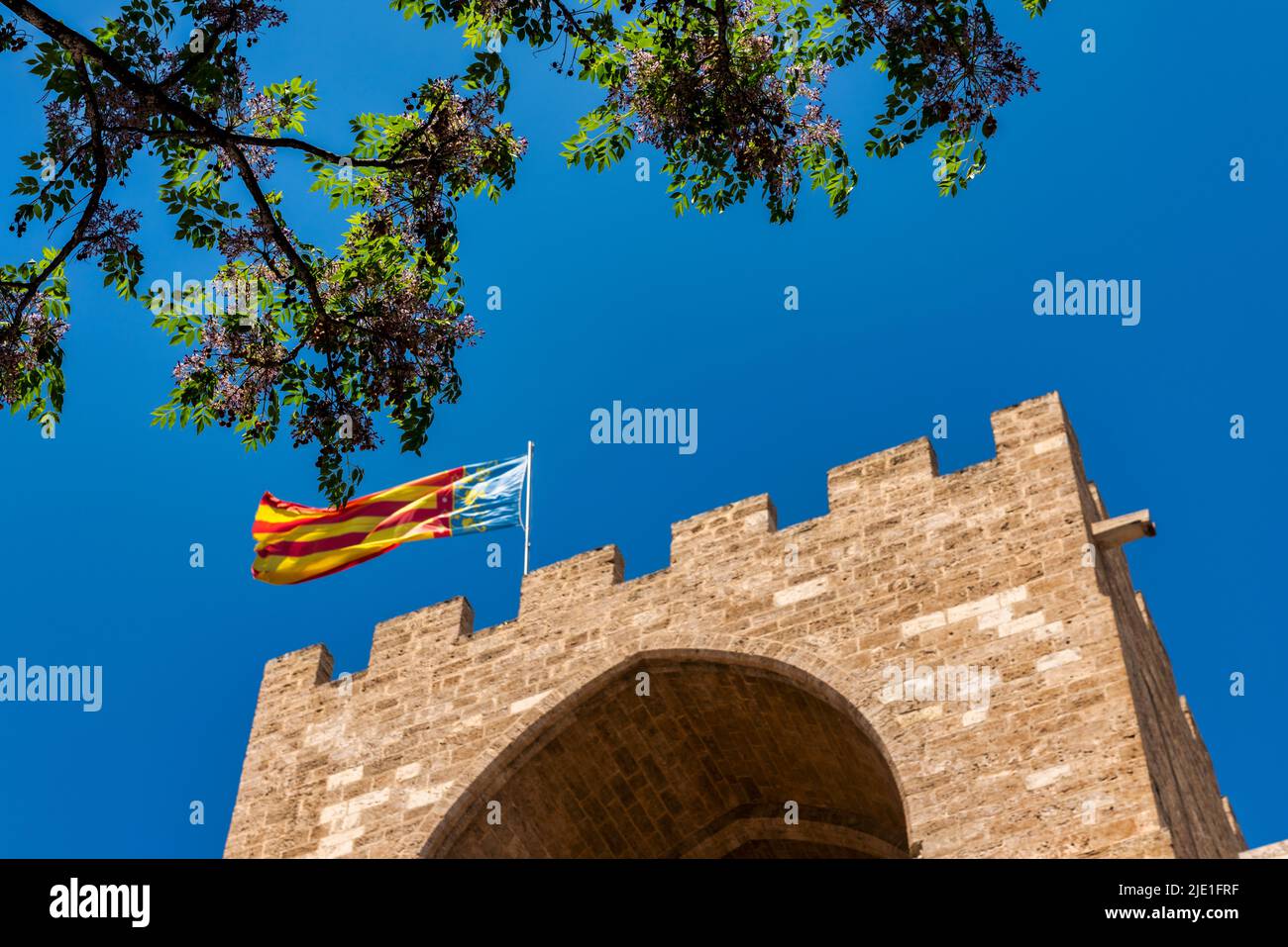 Torres de Serranos in Valencia, Spain, built as part of the city wall. Stock Photo