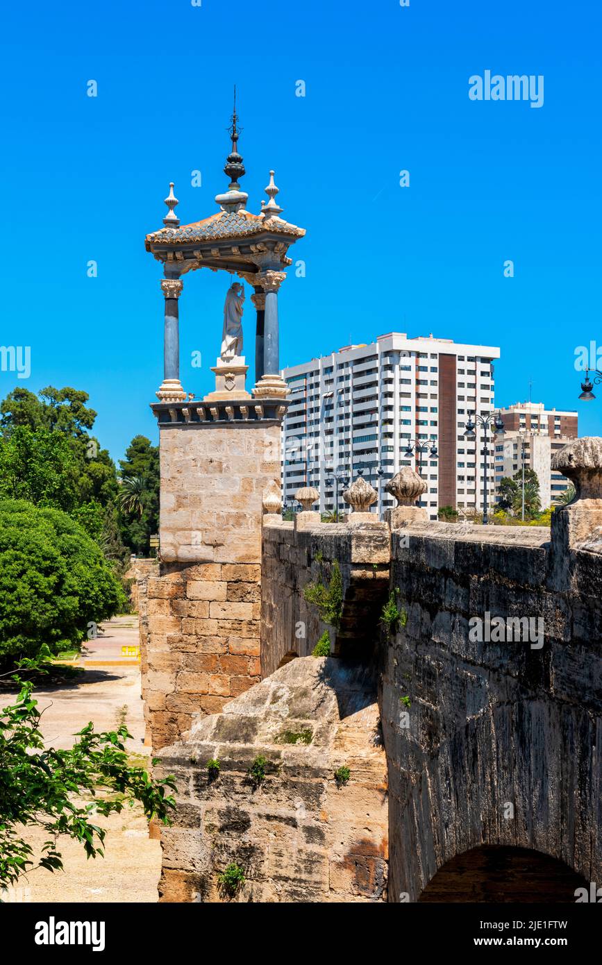 Pont del Real over the old Turia River in Valencia, Spain Stock Photo