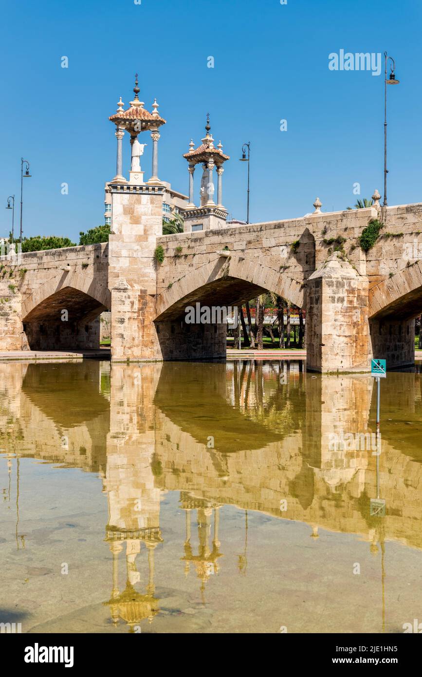 Pont del Real over the old Turia River in Valencia, Spain Stock Photo