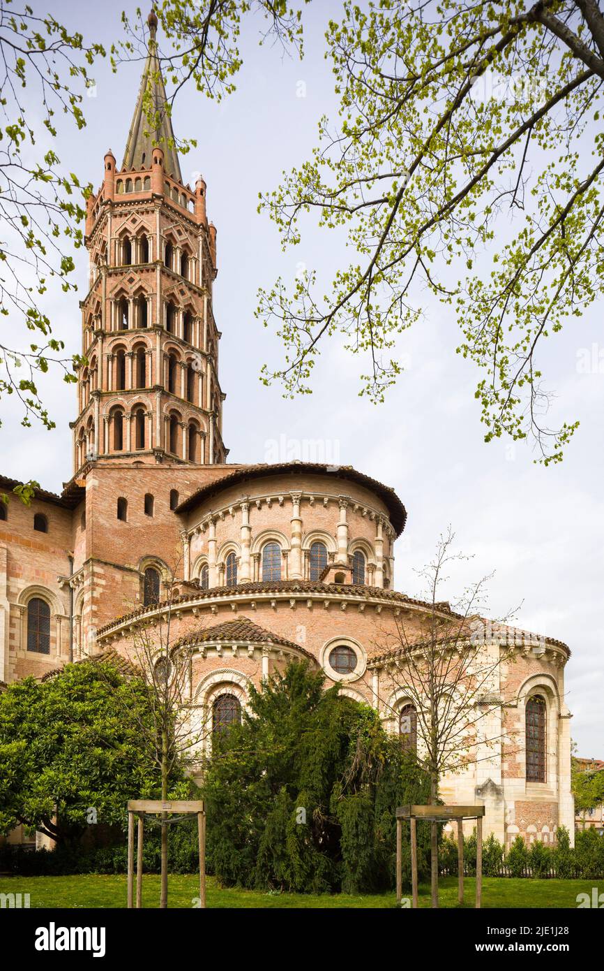 La Basilique Saint-Sernin / Basilica of Saint Sernin, Toulouse, France, a Historic Medieval Romanesque Eglise / Church of the 11th to 12th Centuries Stock Photo
