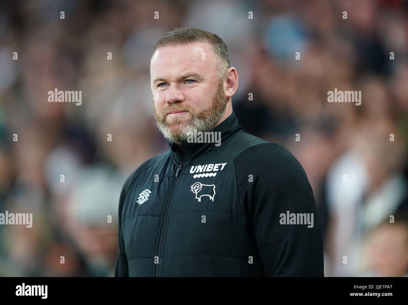 File photo dated 15-04-2022 of Derby County manager Wayne Rooney who has left his role as Derby manager after informing the club he wished to be relieved of his duties, the League One club have announced. Issue date: Friday June 24, 2022. Stock Photo