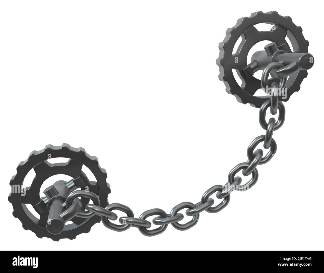 Chain gear pair abstract grey metal 3d illustration, isolated