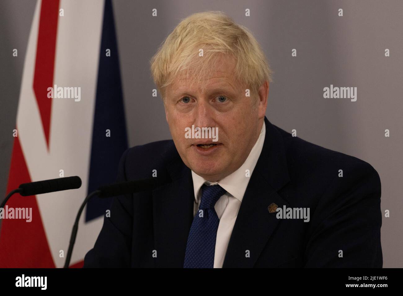 Prime Minister Boris Johnson speaks at a press conference during the