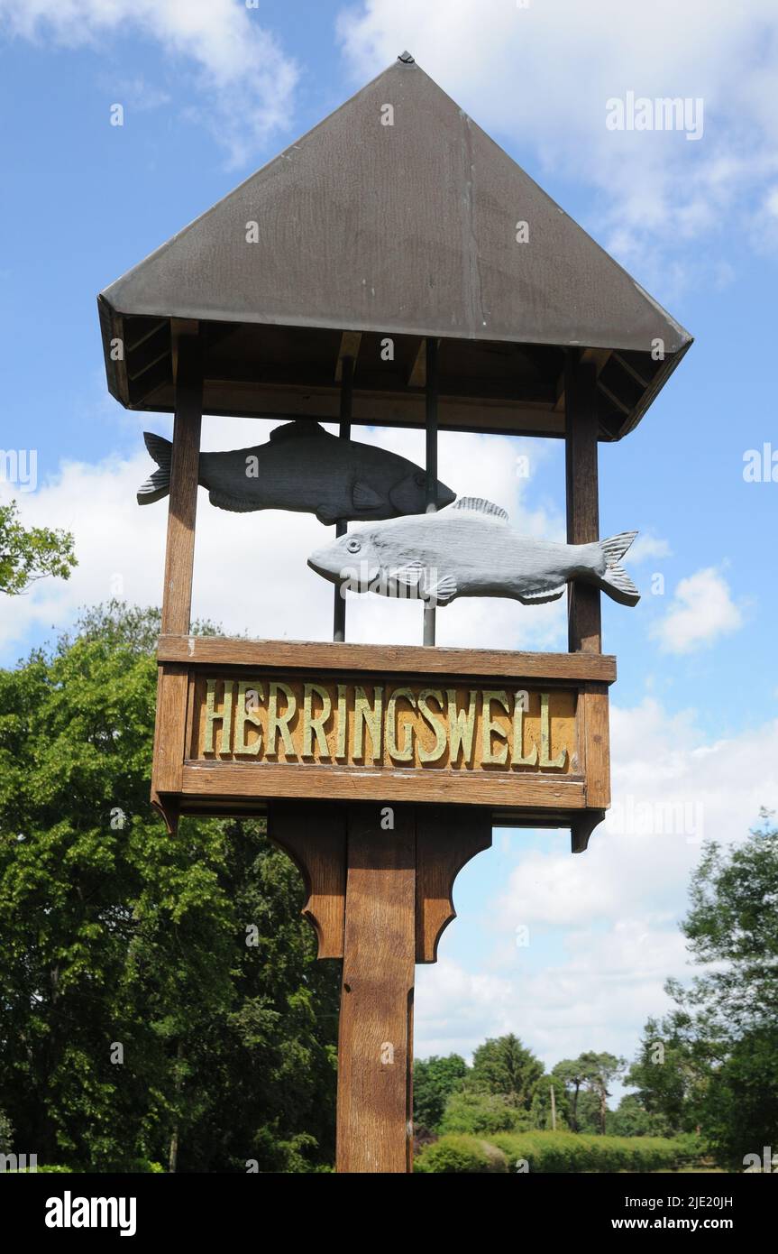 Village sign, Herringswell , Suffolk Stock Photo