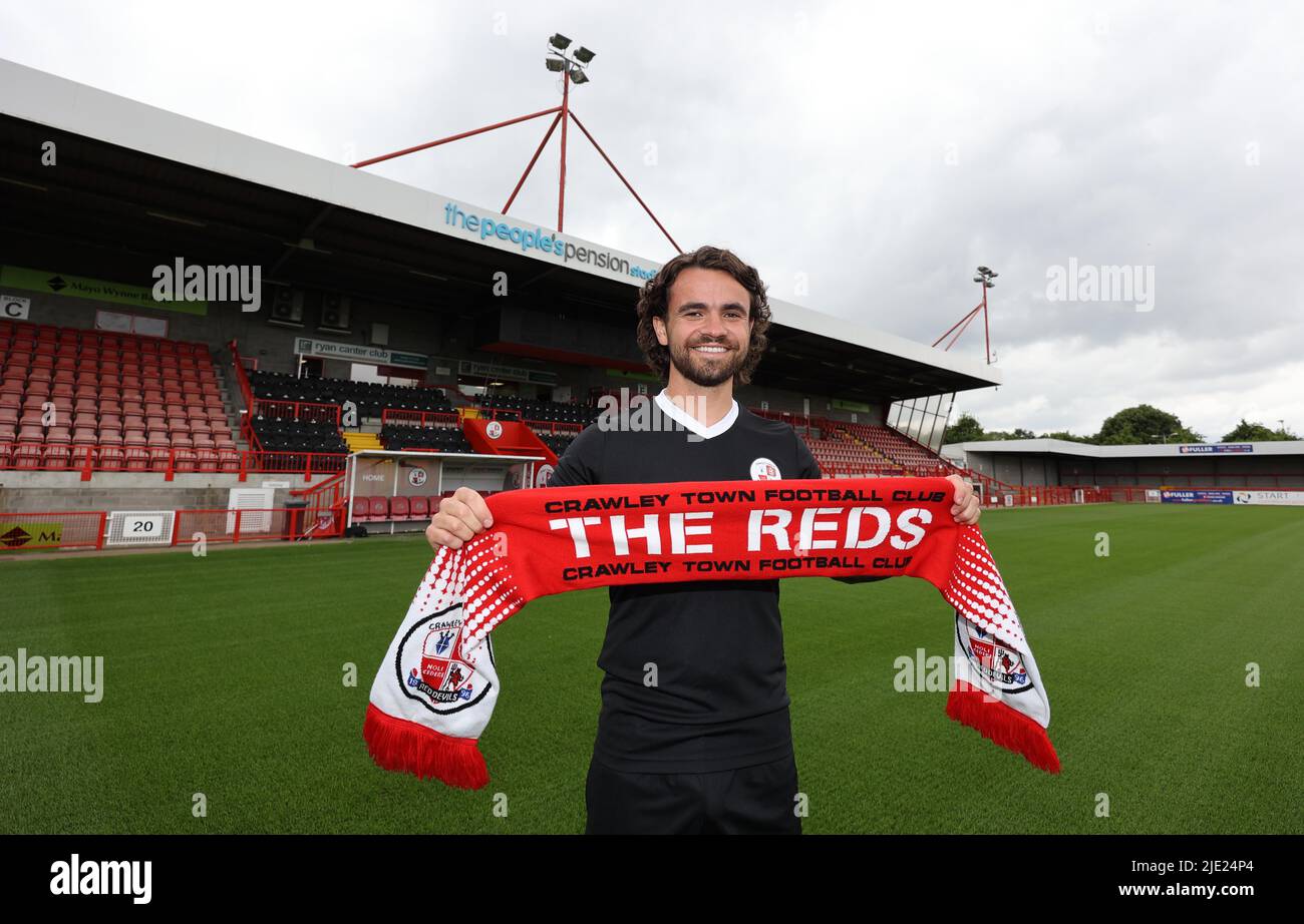 Crawley, UK. 24th June, 2022. Dominic Telford signs for Crawley Town Football Club at the Broadfield Stadium in Crawley. Credit: James Boardman/Alamy Live News Stock Photo