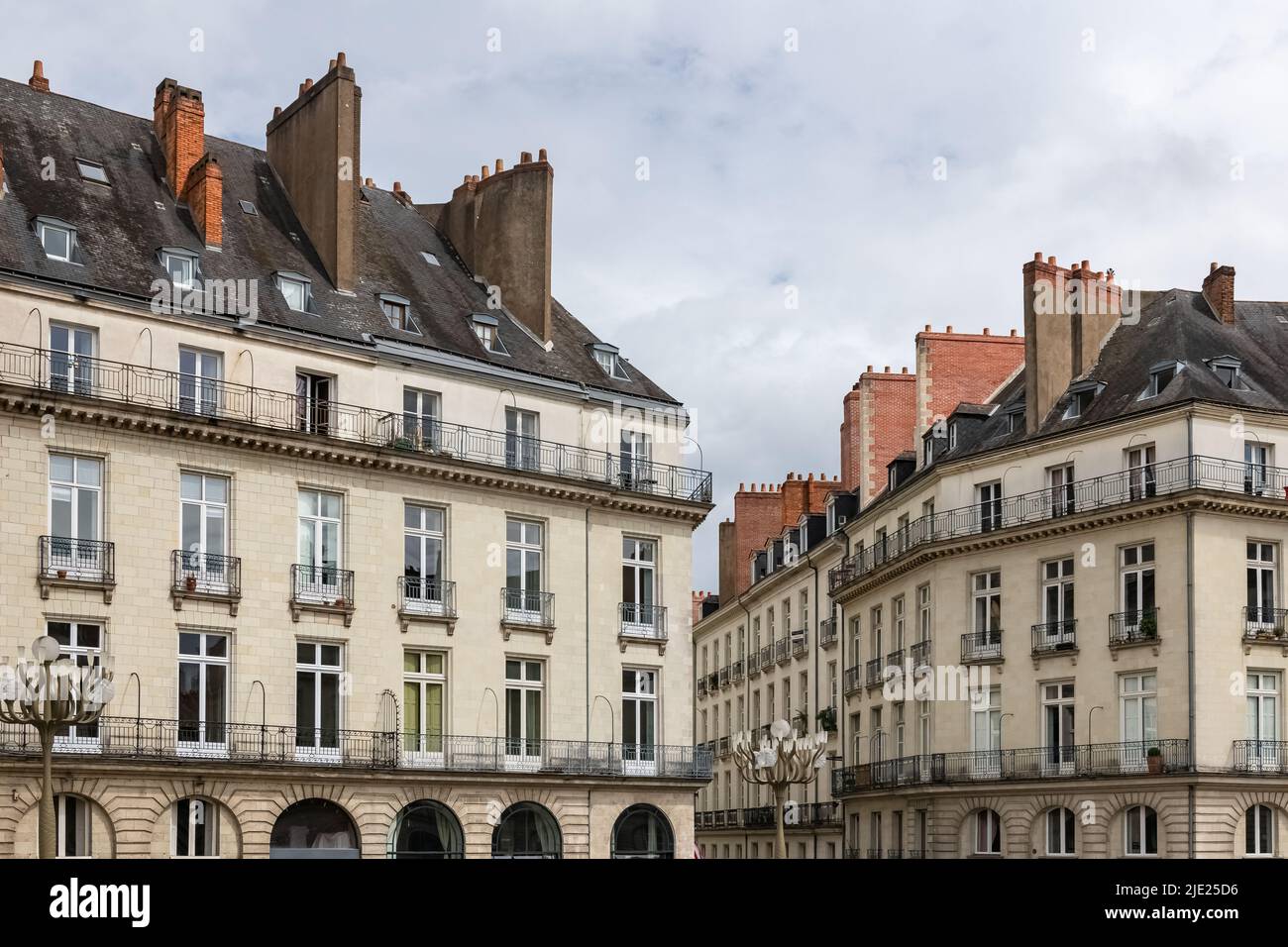 Nantes, beautiful city in France, ancient buildings place Graslin, in