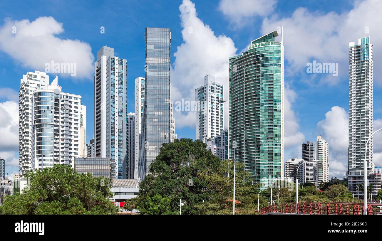 Panama City, Panama - October 29, 2021: The skyline of skyscrapers in downtown of Panama City in Panama Stock Photo