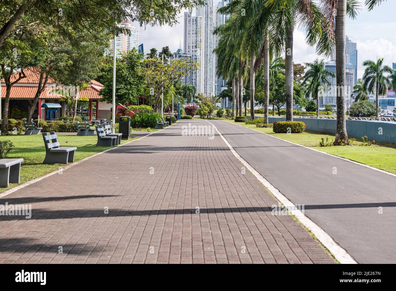 Cicling and walking route along Pcific coast in Panama City, Panama Stock Photo