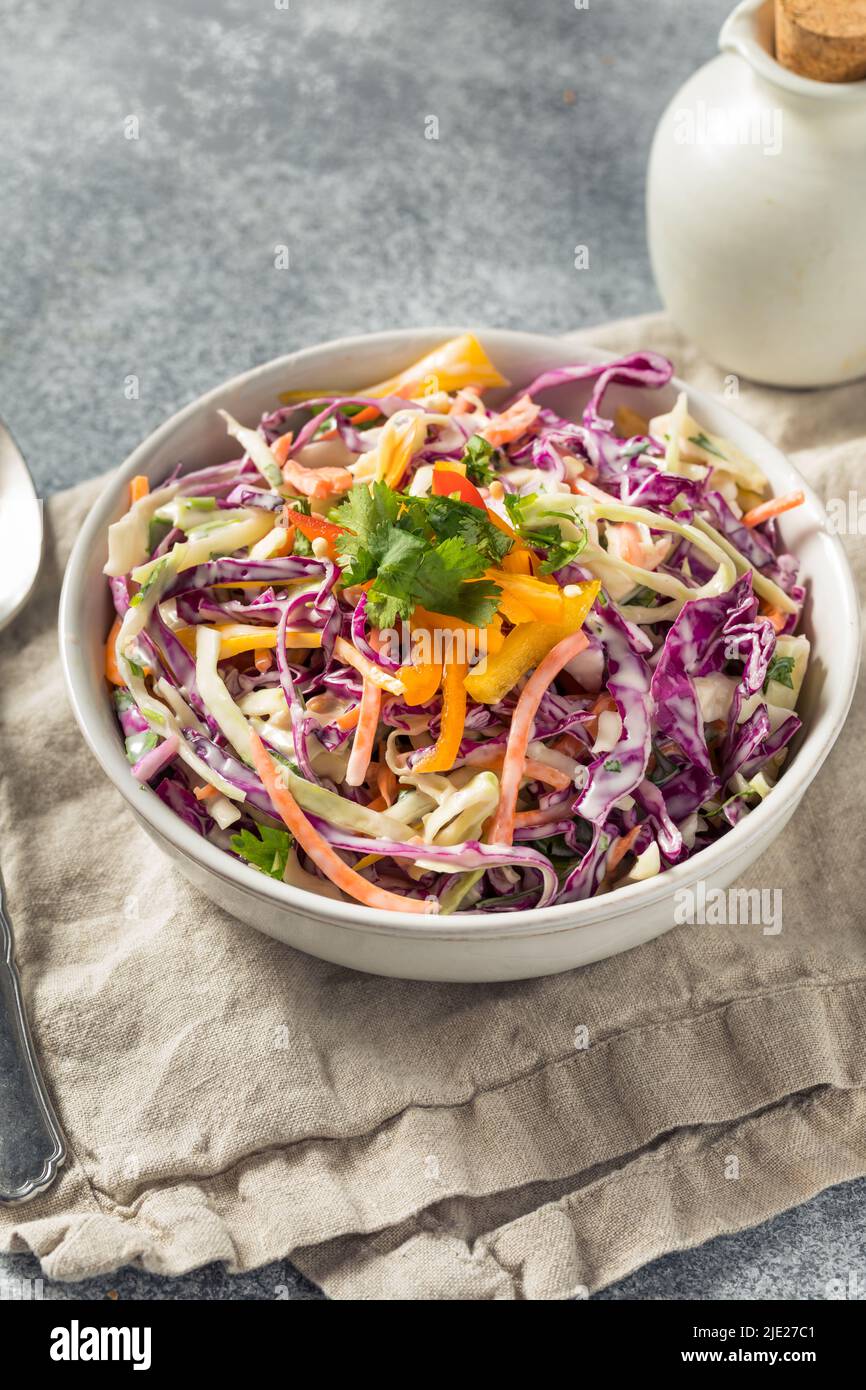 Homemade Organic Coleslaw Salad with Cabbage and Carrots Stock Photo