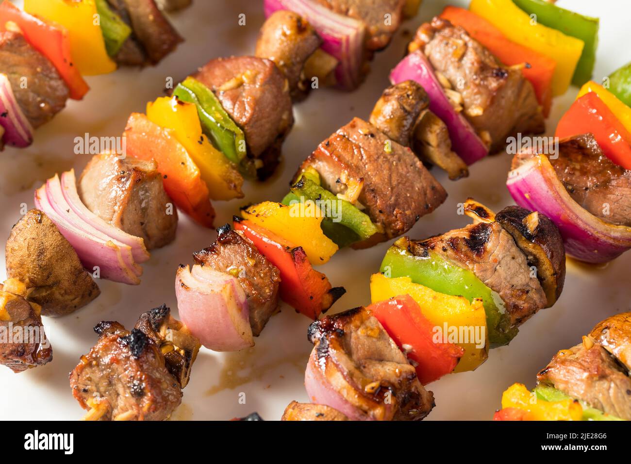 Homemade Beef Skewers Kebabs with Peppers and Onions Stock Photo Alamy