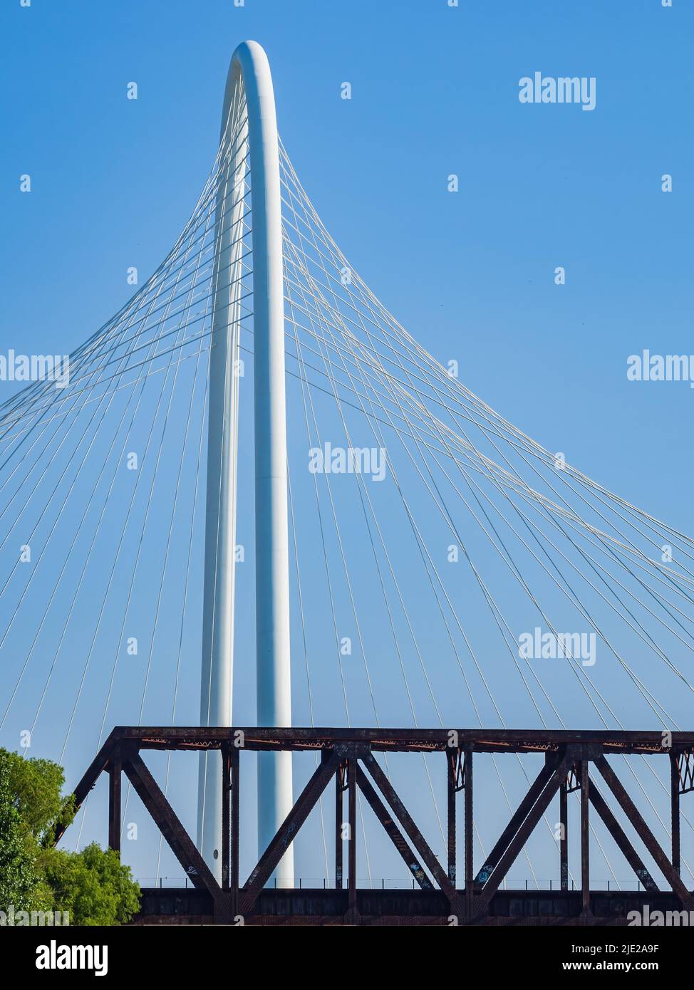 Sunny view of the Margaret Hunt Hill Bridge at Dallas, Texas Stock ...