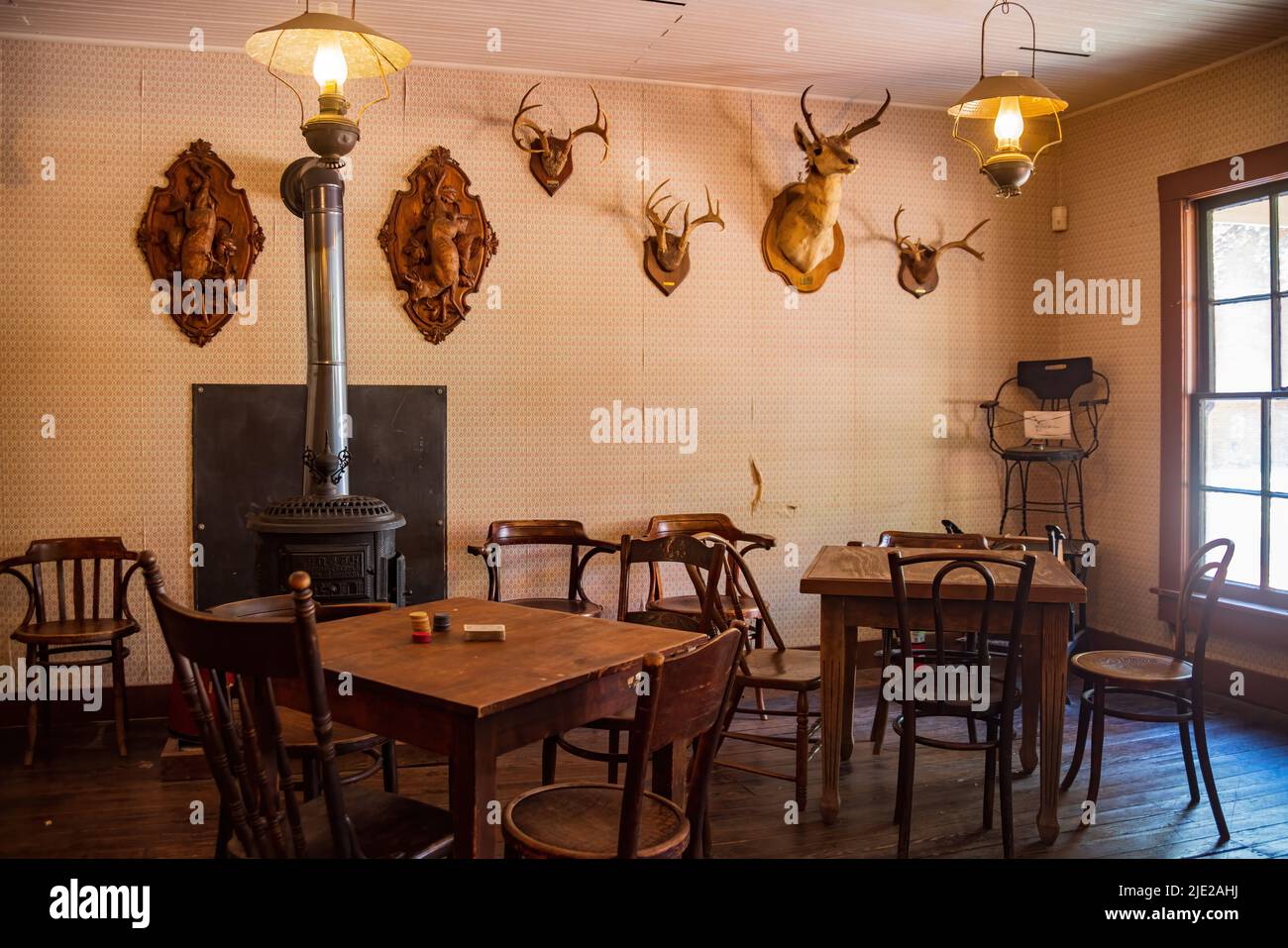 Texas, JUN 19 2022 - Interior view of historical Alamo Saloon building in Old City Park Stock Photo