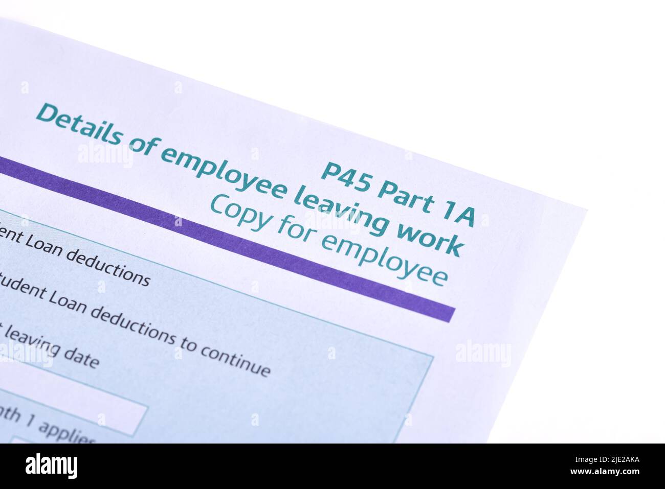 English Tax form P45 End of year certificate by HM revenue and customs