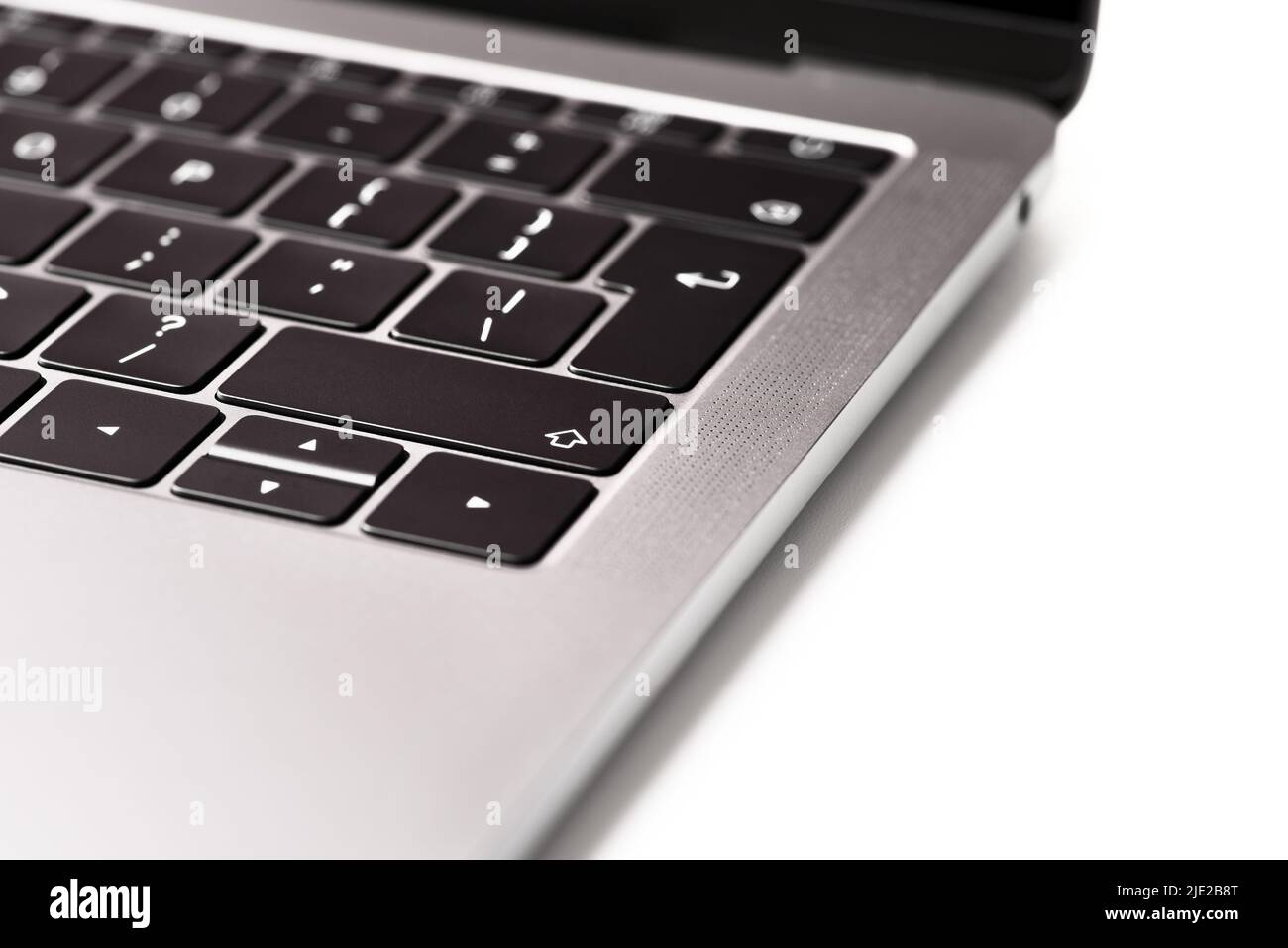 Close up of the laptop keyboard. Black keys on a light background