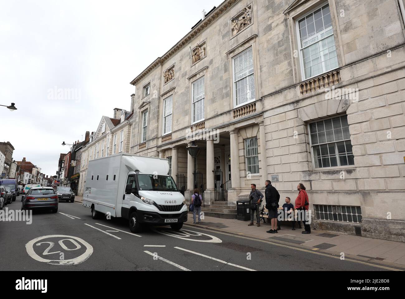 General view of a SERCO prison van outside Lewes Crown Court. Stock Photo