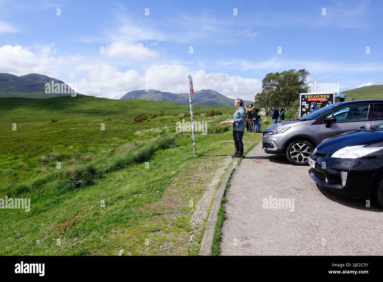 Loch Tulla Viewpoint visitors parked car Stock Photo