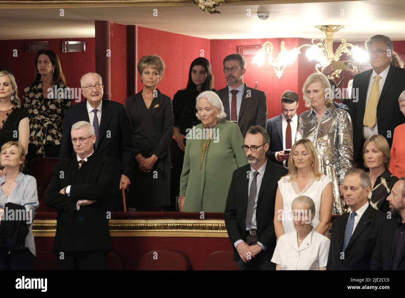 King Albert II of Belgium, Queen Paola of Belgium and Princess Astrid of Belgium pictured during the 'Concert of Belgian-Italian friendship' in the presence of members of the Royal Family, in the Liege Opera House, Friday 24 June 2022. BELGA PHOTO BRUNO FAHY Stock Photo