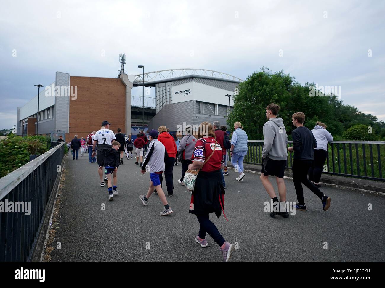 Fans arrive at the DW Stadium, Wigan. Picture date: Friday June 24, 2022. Stock Photo