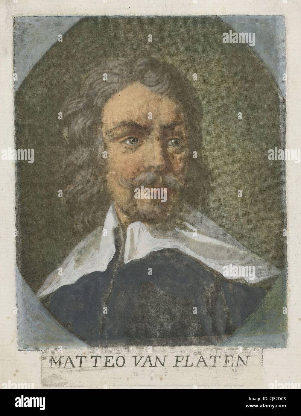 Portrait of artist Matteo van Platen, Artist self portraits in the Galleria degli Uffizi in Florence (series title), Gli autoritratti della Real Galleria di Firenze (series title), Bust seen from the front, in oval frame., print maker: Carlo Lasinio, (mentioned on object), after painting by: Matteo van Platen, Italy, 1789, paper, brush, height 175 mm × width 129 mm Stock Photo